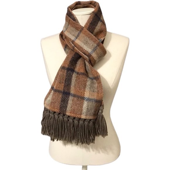 Accessories - Brown Tan Taupe Plaid Wool Scarf